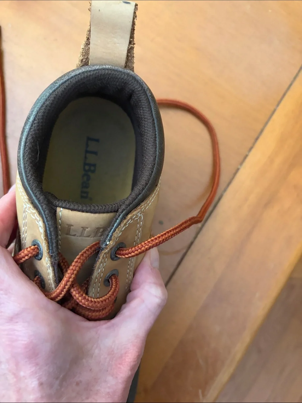 L.L. Bean Tan and Black Waterproof Duck Boots with Rust Laces